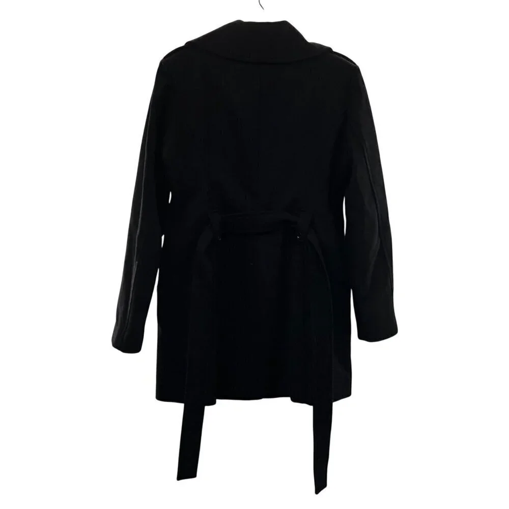 Michael Kors Womens Wool Blend Pea Coat Button Up Black Size 4 Belted